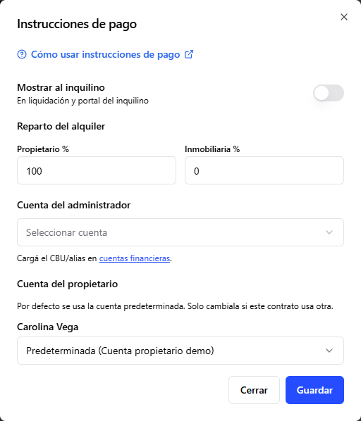Instrucciones de pago del contrato