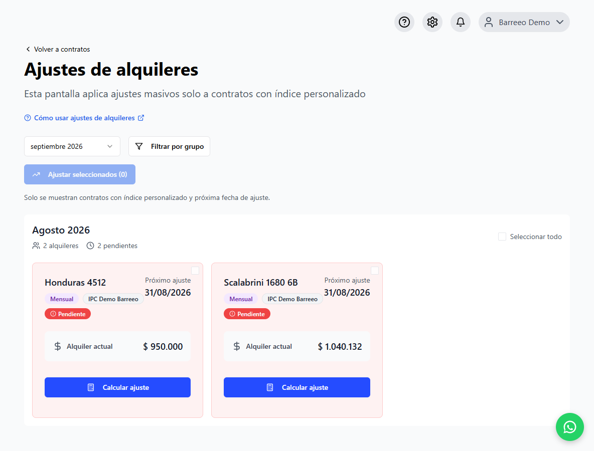 Ajustes de alquileres con índices personalizados
