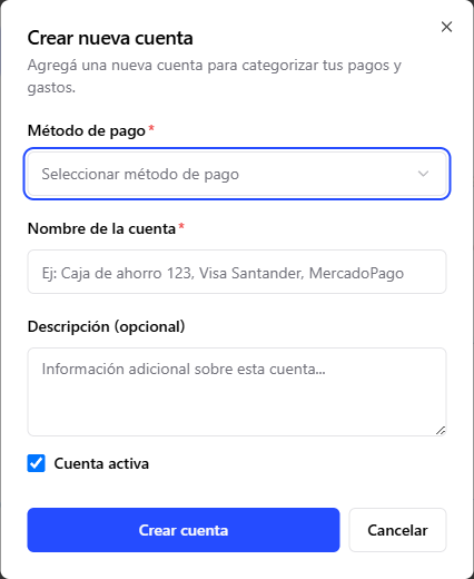 Formulario de nueva cuenta financiera