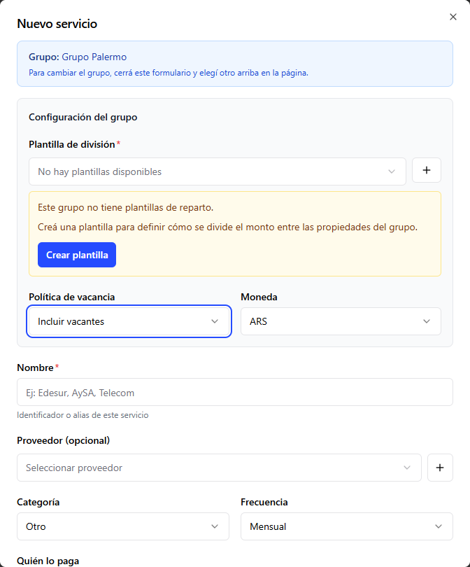 Servicio compartido por grupo de propiedades