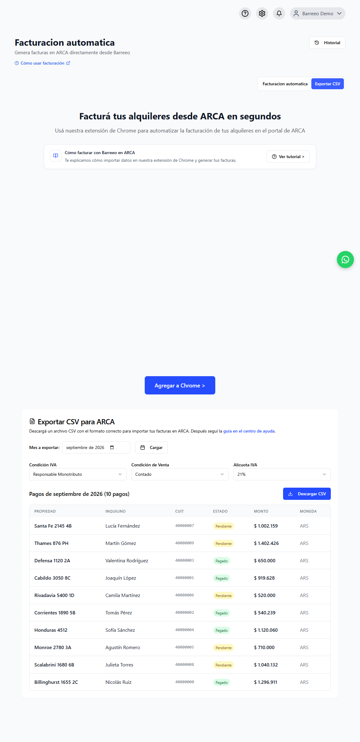 Exportar CSV para ARCA desde Facturas