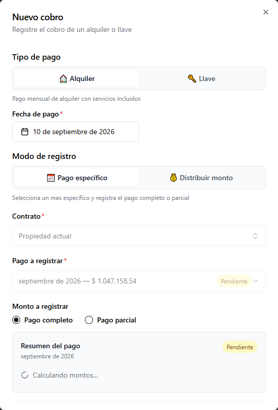 Diálogo Marcar como pagado para registrar el cobro